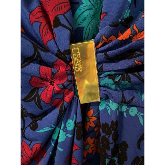 Chaps Women's Modern Boho Dressy Businesswear Blue Floral Faux Wrap Dress 20W - Picture 4 of 6
